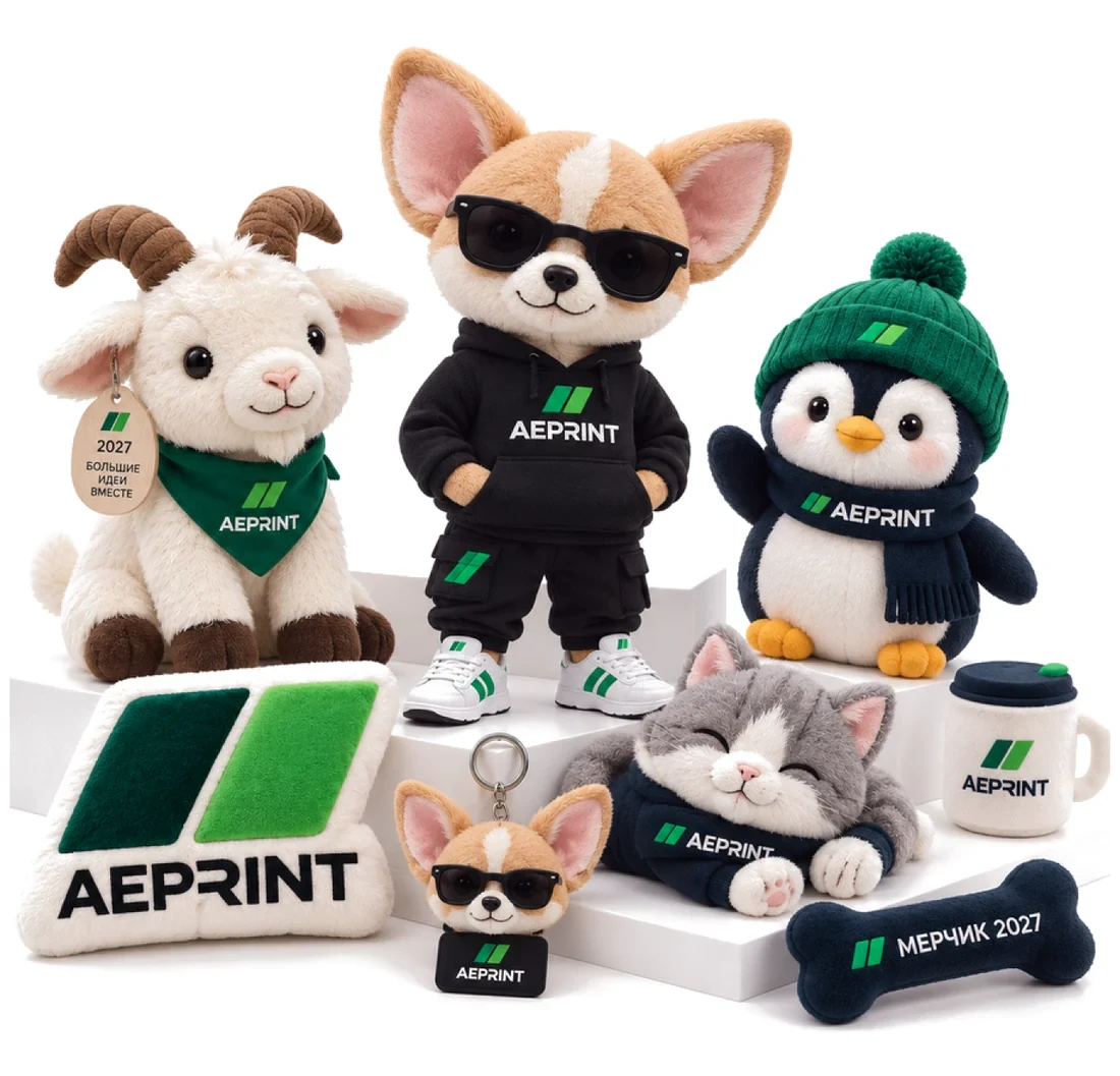 Мягкие игрушки с логотипом AEPRINT: талисманы и игрушки с вышивкой