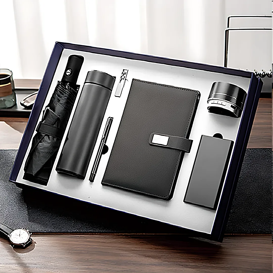 Новогодний набор: зонт, термос, ежедневник, ручка, закладка, колонка, power bank