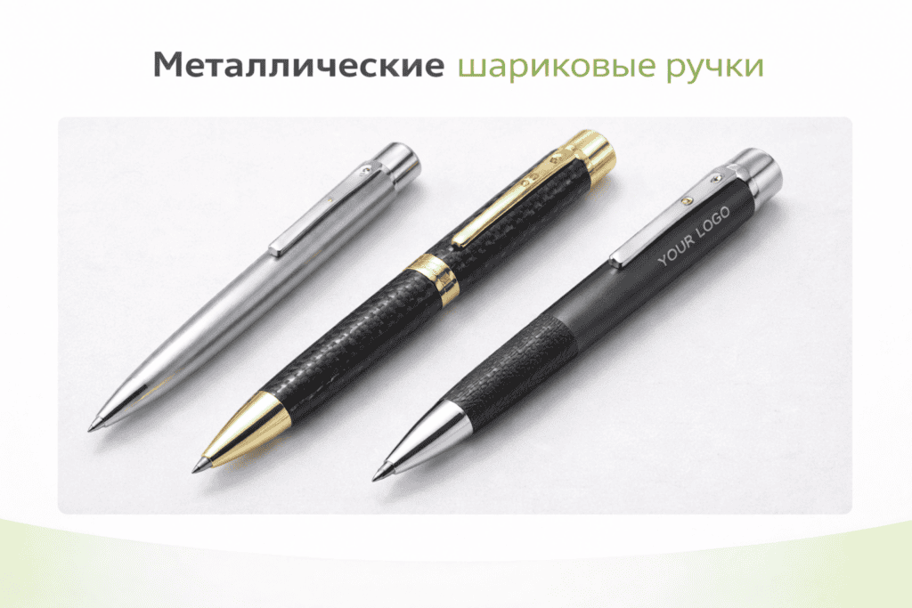 Три металлические шариковые ручки